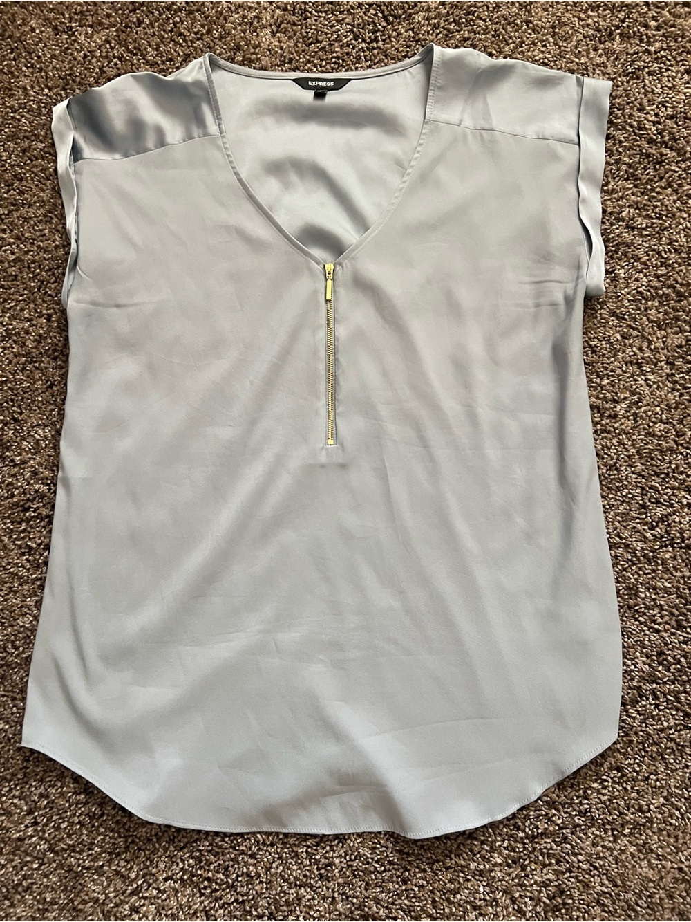 Express Light Gray V-Neck Zip Front Blouse